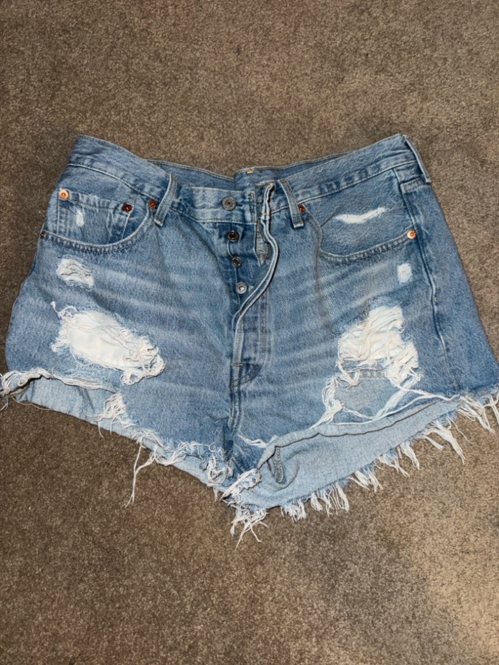 Levi's Distressed Light Blue Button-Fly Jean Shorts